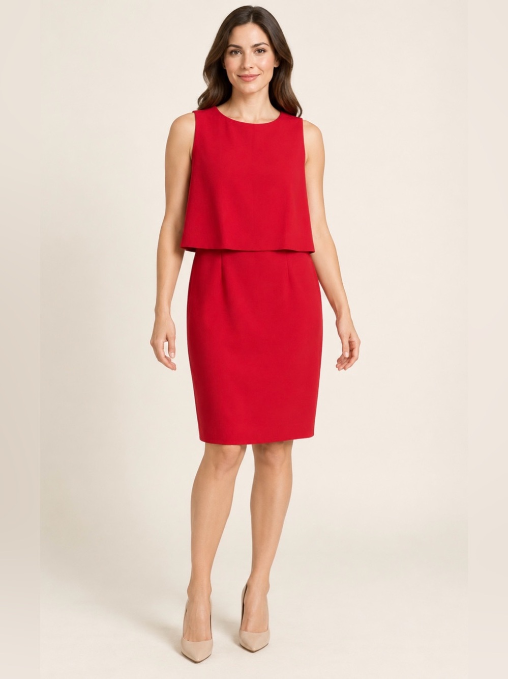 Calvin Klein Size 6 Red Sleeveless Popover Sheath Dress Lined